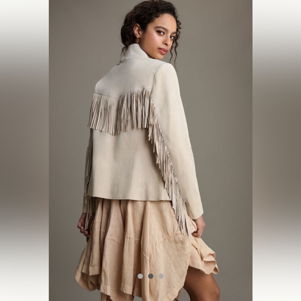 🐎 RARE 🐎 Suede Soia & Kyo Anthropologie NWT Giada Suede Fringe Jacket size S. - Picture 5 of 9